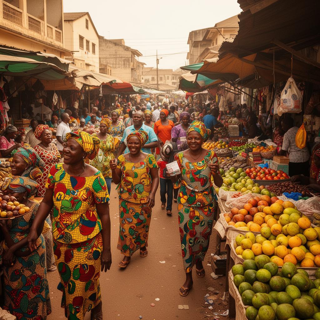 Traders and shoppers at a vibrant Accra market
